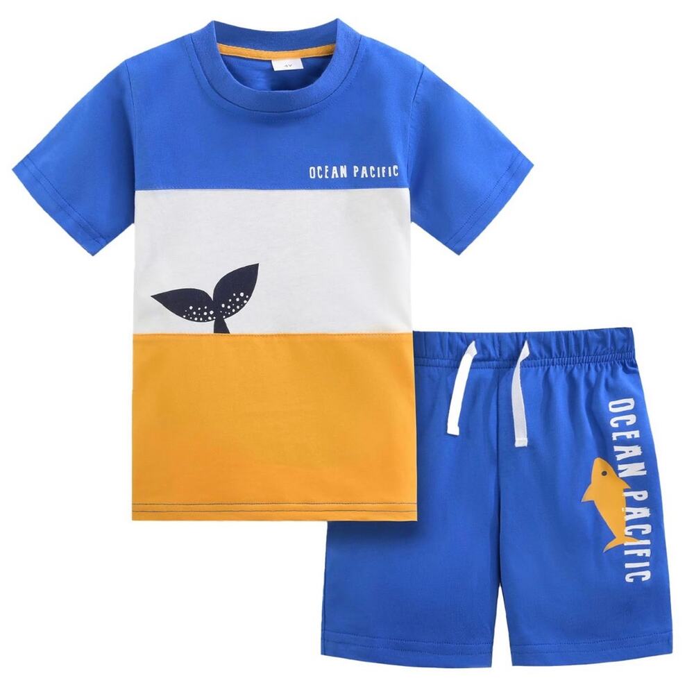 Toddler boy shorts set shark ocean beach cotton blue tshirt tee outfit